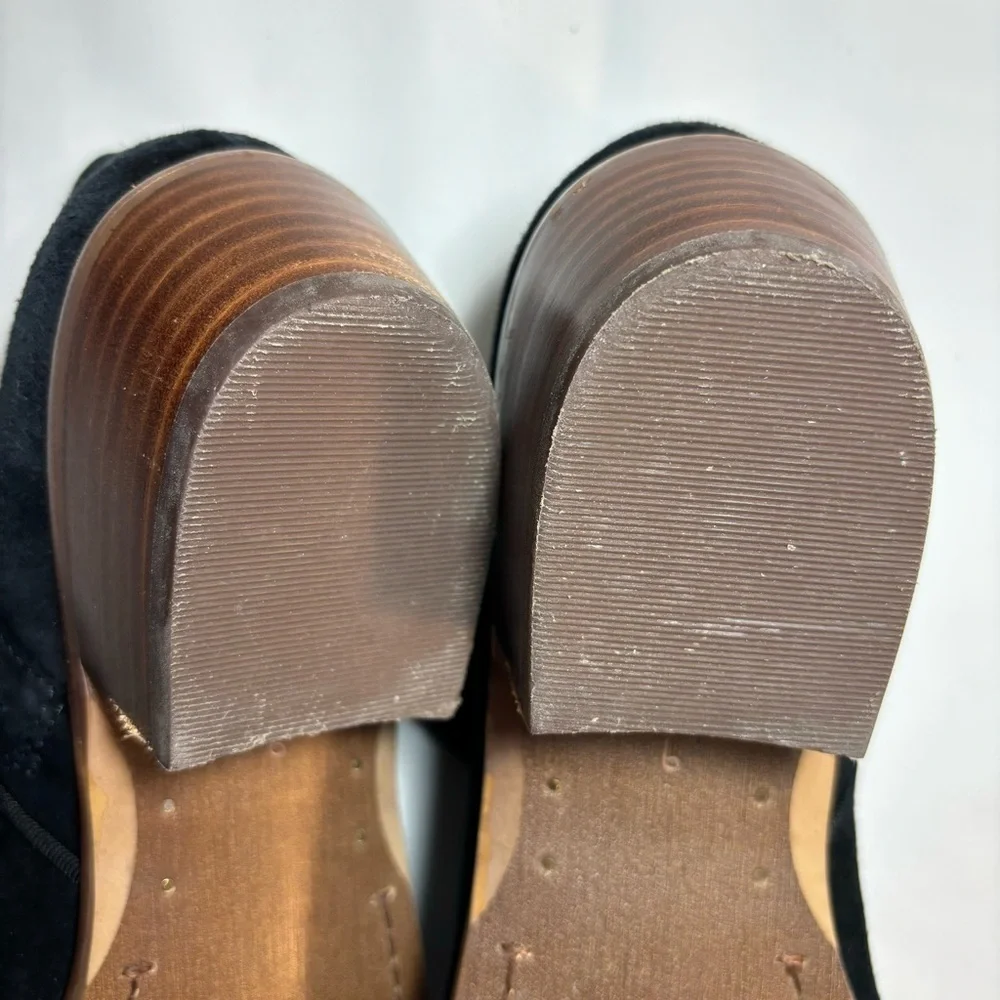 SAM EDELMAN Sz 9 Suede Booties Brown Stacked Heel Almond Toe Low Top Ankle Boot - Picture 7 of 9
